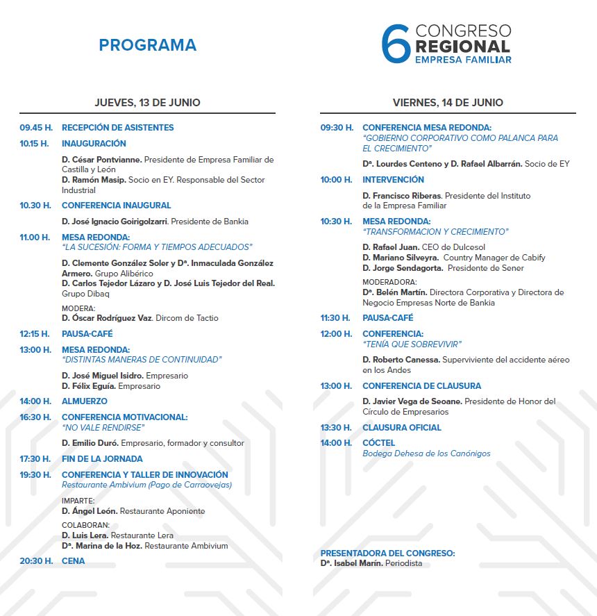 Programa Congreso de Empresa Familiar Castilla y León